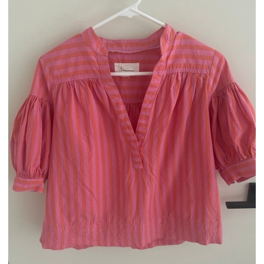 Anthropologie Darcey Striped Popover Swing Top Pink and Orange Cotton Women's S - Picture 14 of 14